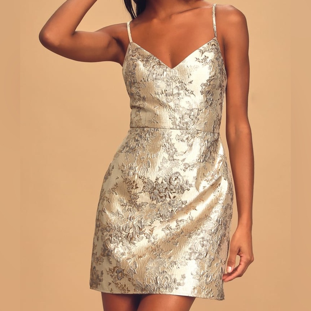 Lulu’s Champagne Floral Mini Dress